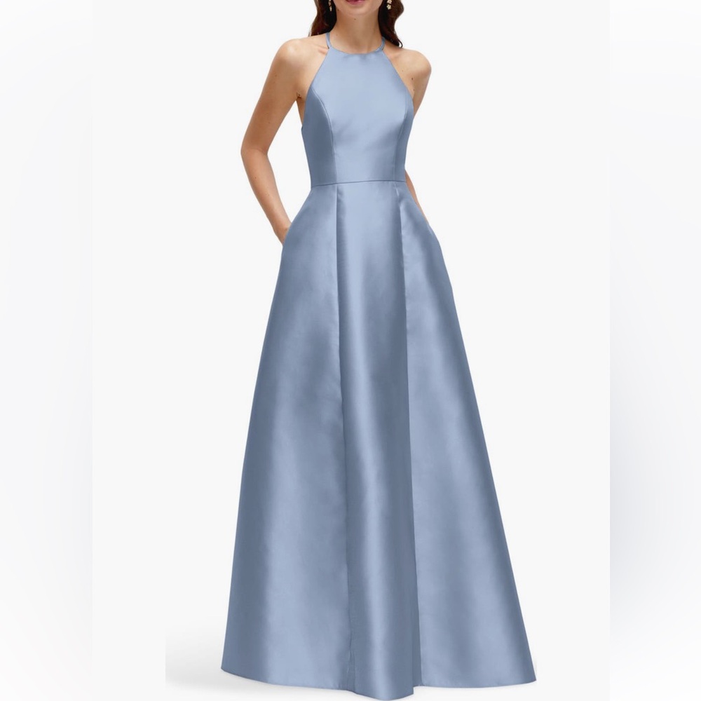 Alfred Sung Satin Gown,sz 10 R, new,Blue, cloudy